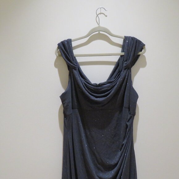 ALEX EVENINGS Cowl Neck Cap Sleeve Glitter Maxi Gown Dress in Dark Gray Cocktail - Picture 3 of 14